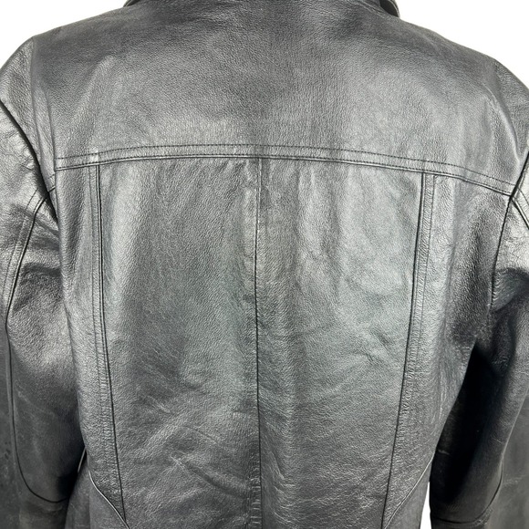 Genuine Leather Jacket Plus 16-18W Black Full Zip Lined Minimalist Patina Retro - Picture 12 of 15